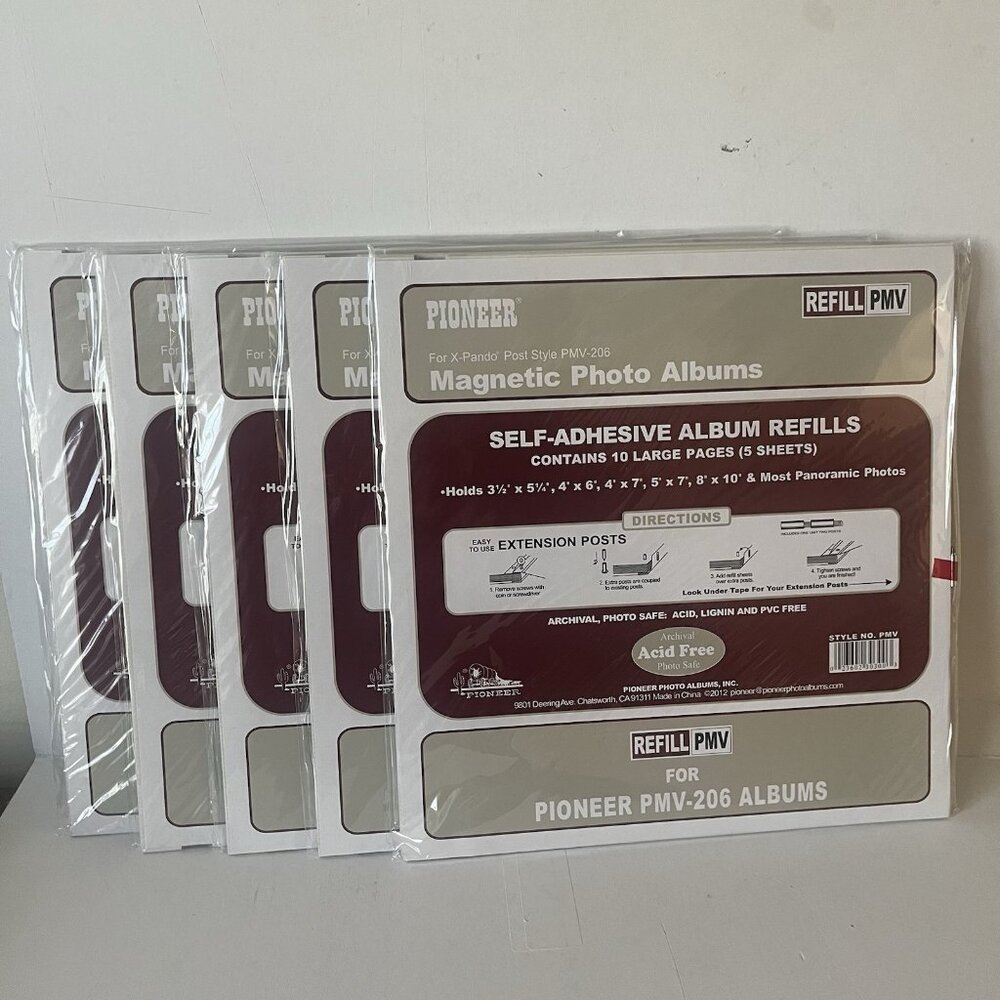 5 Pioneer Magnetic Photo Albums Self Adhesive Refills 5 Sheets for Style PMV-206